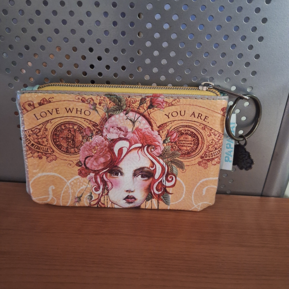 Papaya Artistic Floral Clutch with Tan and Pink Accents